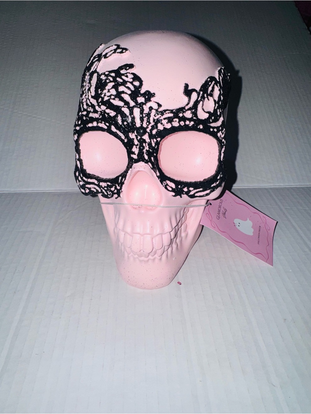 Pink and black shimmer skull Halloween decor BNWT